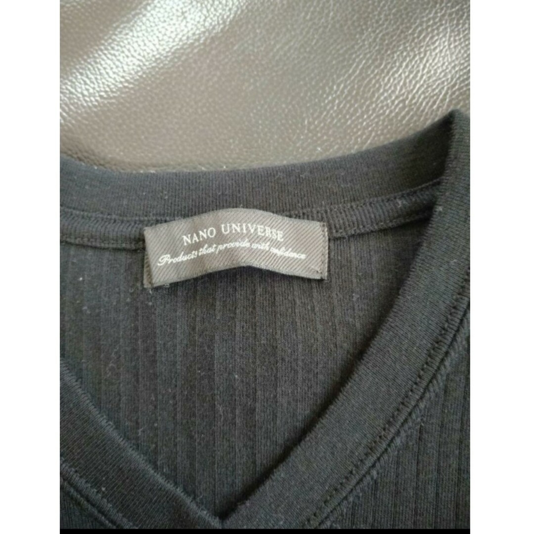nano・universe(ナノユニバース)のナノユニバース 針抜きリブVネックTシャツ ブラック メンズ Mサイズ メンズのトップス(Tシャツ/カットソー(七分/長袖))の商品写真