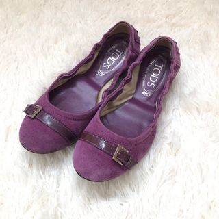 トッズ(TOD'S)のトッズ フラットシューズ 24cm スエード　パープル　ベルト(ハイヒール/パンプス)