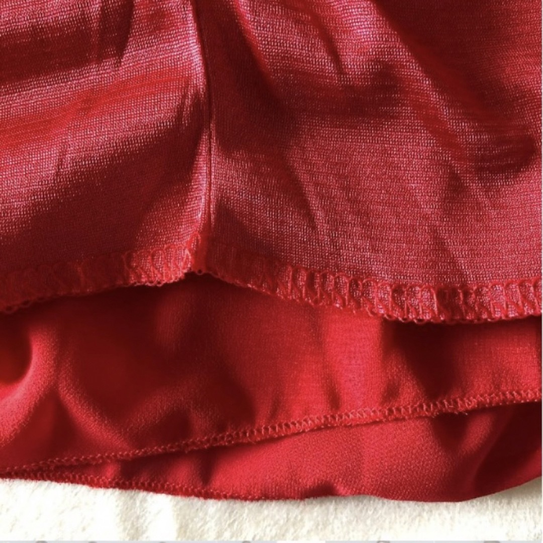 ドレス パーティー 結婚式 体型カバー ワンピース 赤 マタニティ 4XL 5L レディースのフォーマル/ドレス(ミディアムドレス)の商品写真
