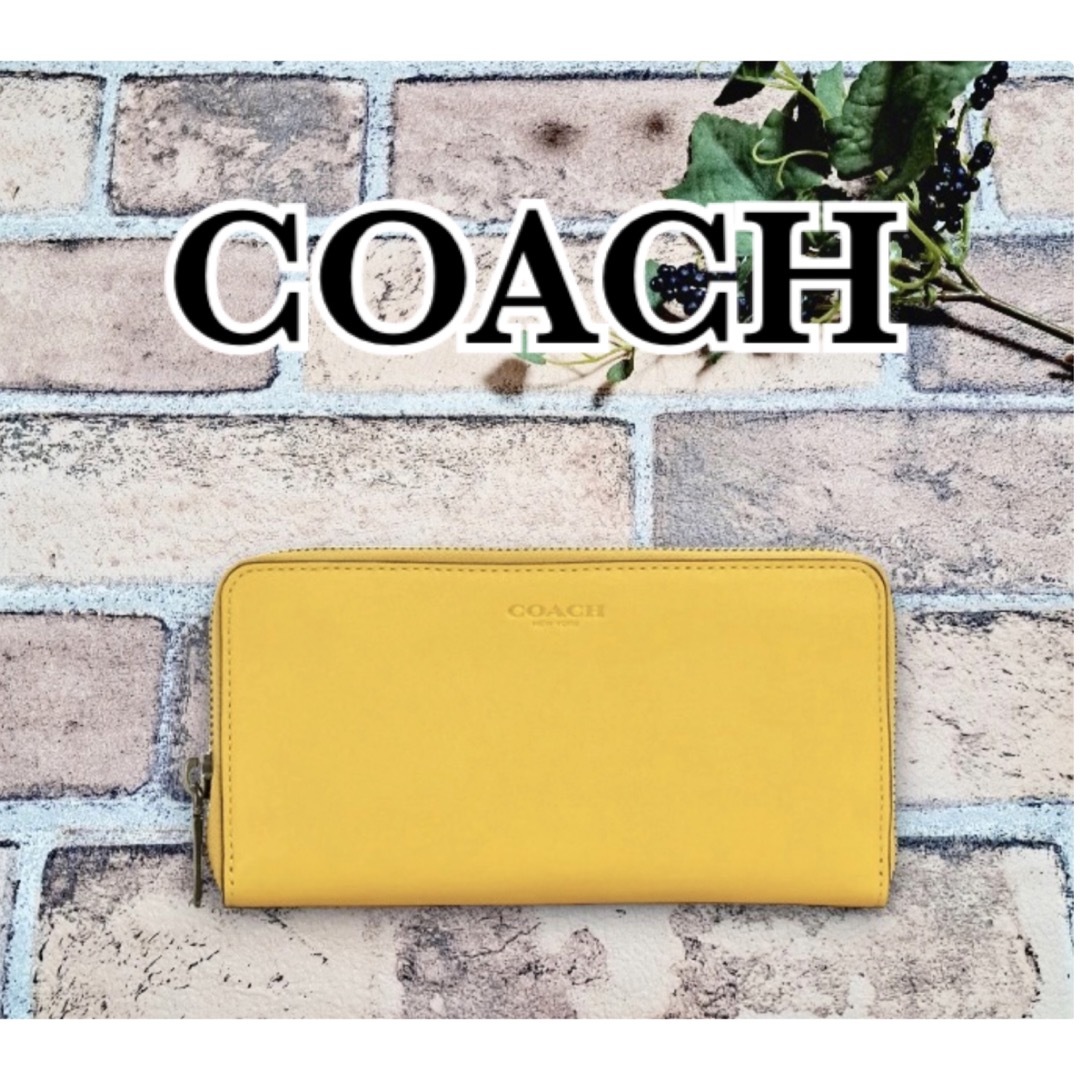 コーチ COACH ラウンドファスナー長財布 レザー 黄