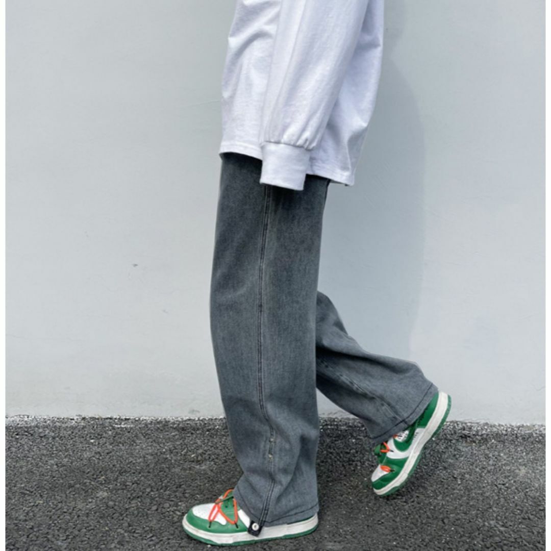 ストリート ワイド デニム パンツ ジーンズ ロールアップ　韓国　カジュアル　L レディースのパンツ(デニム/ジーンズ)の商品写真