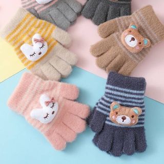 【SALE】キッズ手袋 うさぎ くま  ボーダー パステルカラー 子供用(手袋)