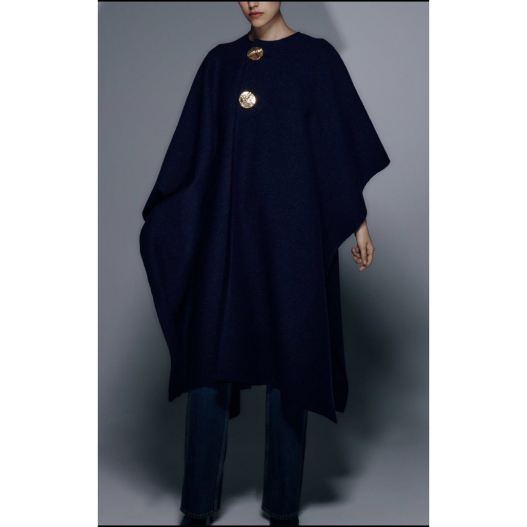ZARA ケープ ロングコート 金ボタン ネイビー