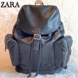 美品✨ザラ　リュック　黒　ブラック　フェイクレザー　ZARA MAN 高級感