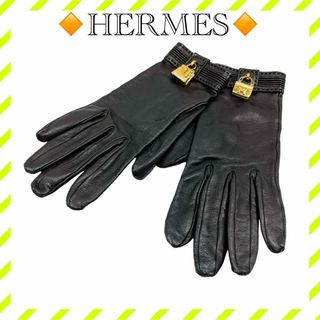 エルメス(Hermes)の美品 エルメス ラムスキン コンスタンス ケリー 6 グローブ 黒 レディース(手袋)