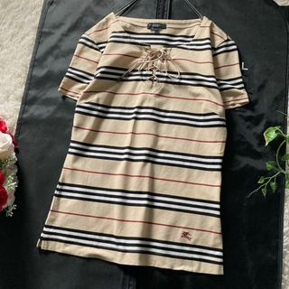 バーバリー(BURBERRY)のバーバリーロンドン　レースアップ　半袖カットソー　ボーダー　ノバチェックカラー(Tシャツ(半袖/袖なし))