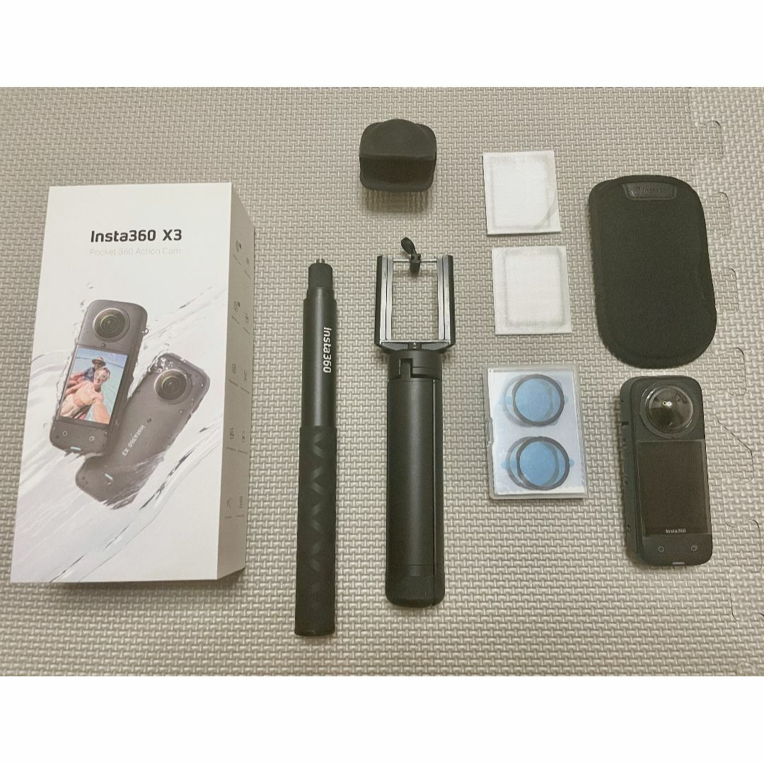 insta 360x3 ＋３脚＋見えない自撮り棒＋保護フィルムinsta360x