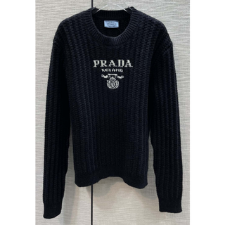 最終処分⭐️PRADA アーガイル柄　丸首ニット　チャコールグレー　38