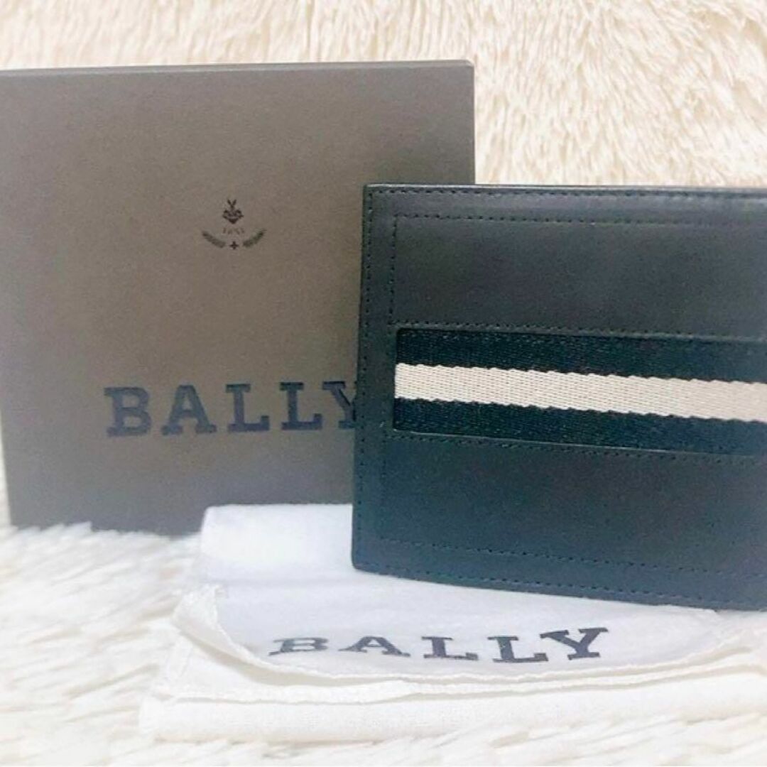 ✨美品✨BALLY バリー　2つ折り財布　ストライプ　レザー　ブラック | フリマアプリ ラクマ