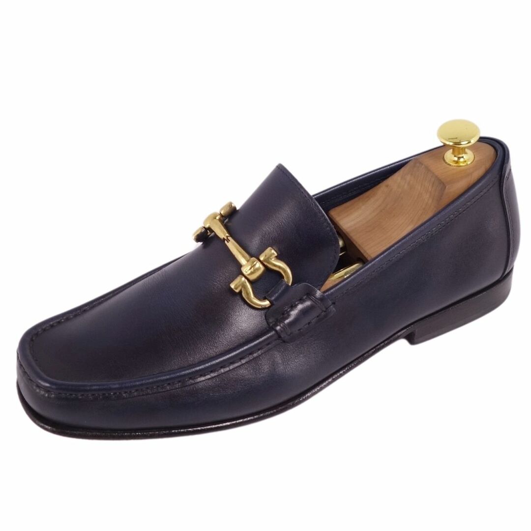 サルヴァトーレ フェラガモ Salvatore Ferragamo ローファー モカシン ホースビット カーフレザー シューズ メンズ 7.5EE(25.5cm相当) ネイビー実寸サイズアウトソール