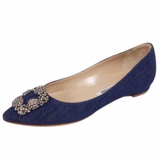 マノロブラニク(MANOLO BLAHNIK)の美品 マノロ・ブラニク Manolo Blahnik パンプス ハンギシ フラット ポインテッドトゥ デニム シューズ レディース 35(22cm相当) インディゴブルー(ハイヒール/パンプス)