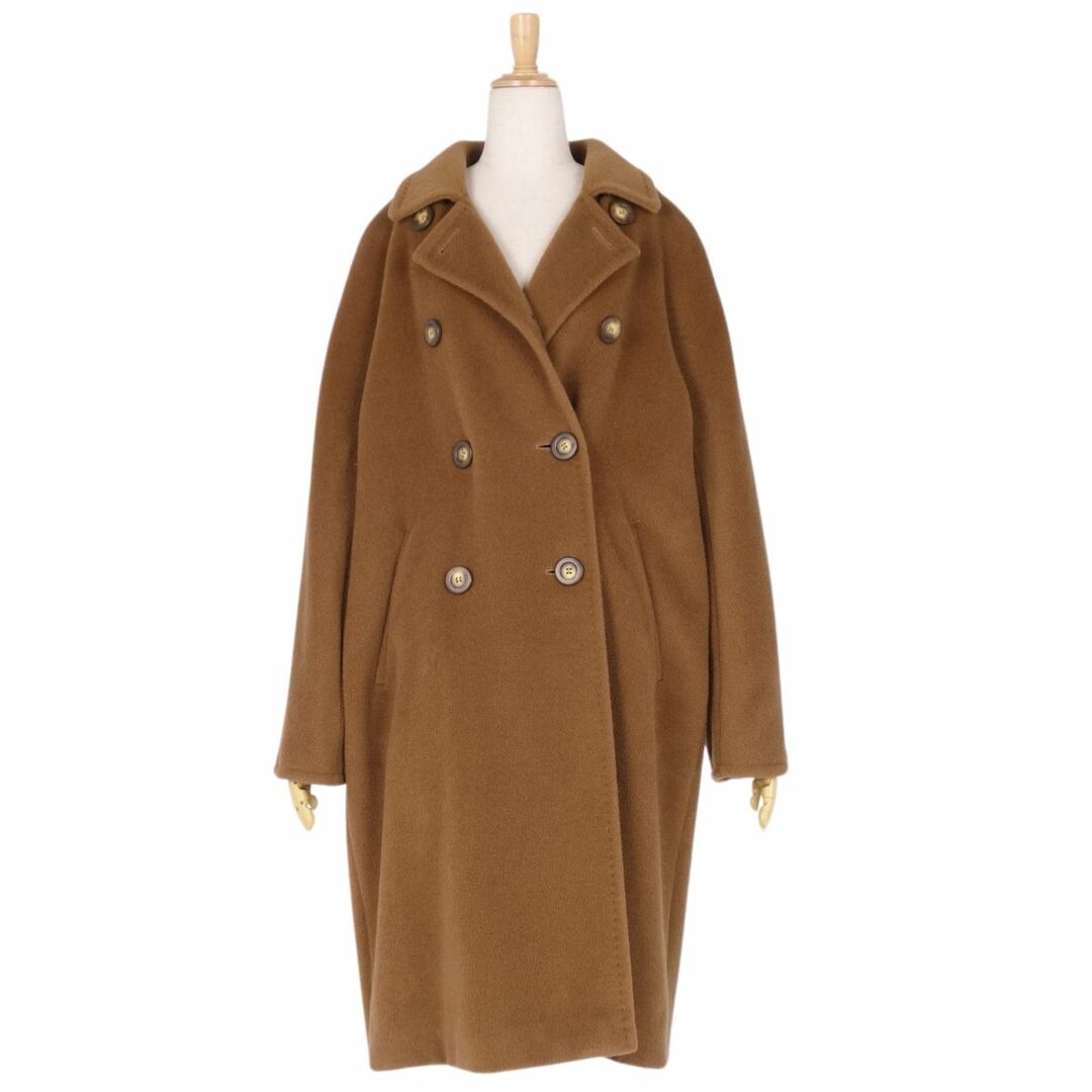 素材表地美品 マックスマーラ Max Mara コート 白タグ ロングコート ダブルブレスト ウール カシミヤ アウター レディース JI40 USA6 FB38(M相当) ブラウン