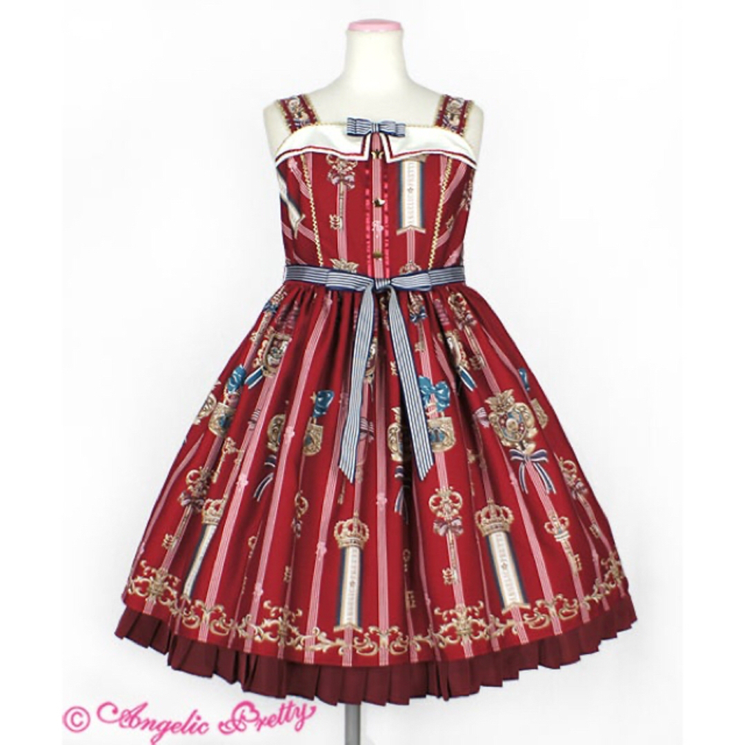 Angelic Pretty(アンジェリックプリティー)のangelic pretty British Keysワイン赤ジャンパースカート レディースのワンピース(ひざ丈ワンピース)の商品写真