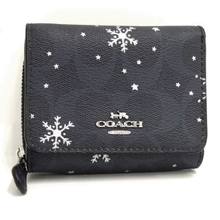 コーチ(COACH)のCOACH 三つ折り財布 シグネチャー スノーフレークプリント レザー ネイビー(財布)