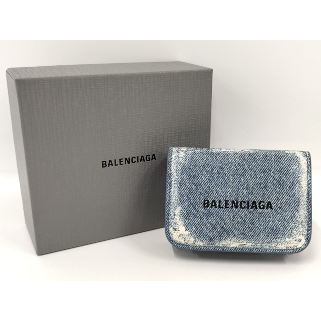 BALENCIAGA - BALENCIAGA コンパクトウォレット レザー デニム柄 BALENCIAGA - BALENCIAGA コンパクトウォレット レザー デニム柄
