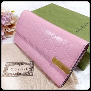 グッチ(Gucci)のGUCCI グッチ 長財布 GG シグネチャー  レザー ピンク(財布)