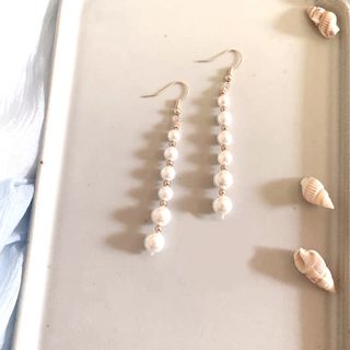 ザラ(ZARA)の六連垂珠真珠　白金色ピアス　ハンドメイド　中華風　成人式　結婚式　着物和服　漢服(ピアス)