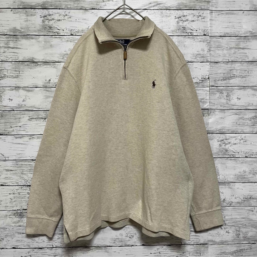 【人気カラー】ラルフローレン ベージュ L ハーフジップ スウェット 古着 【人気カラー】ラルフローレン ベージュ L ハーフジップ スウェット 古着