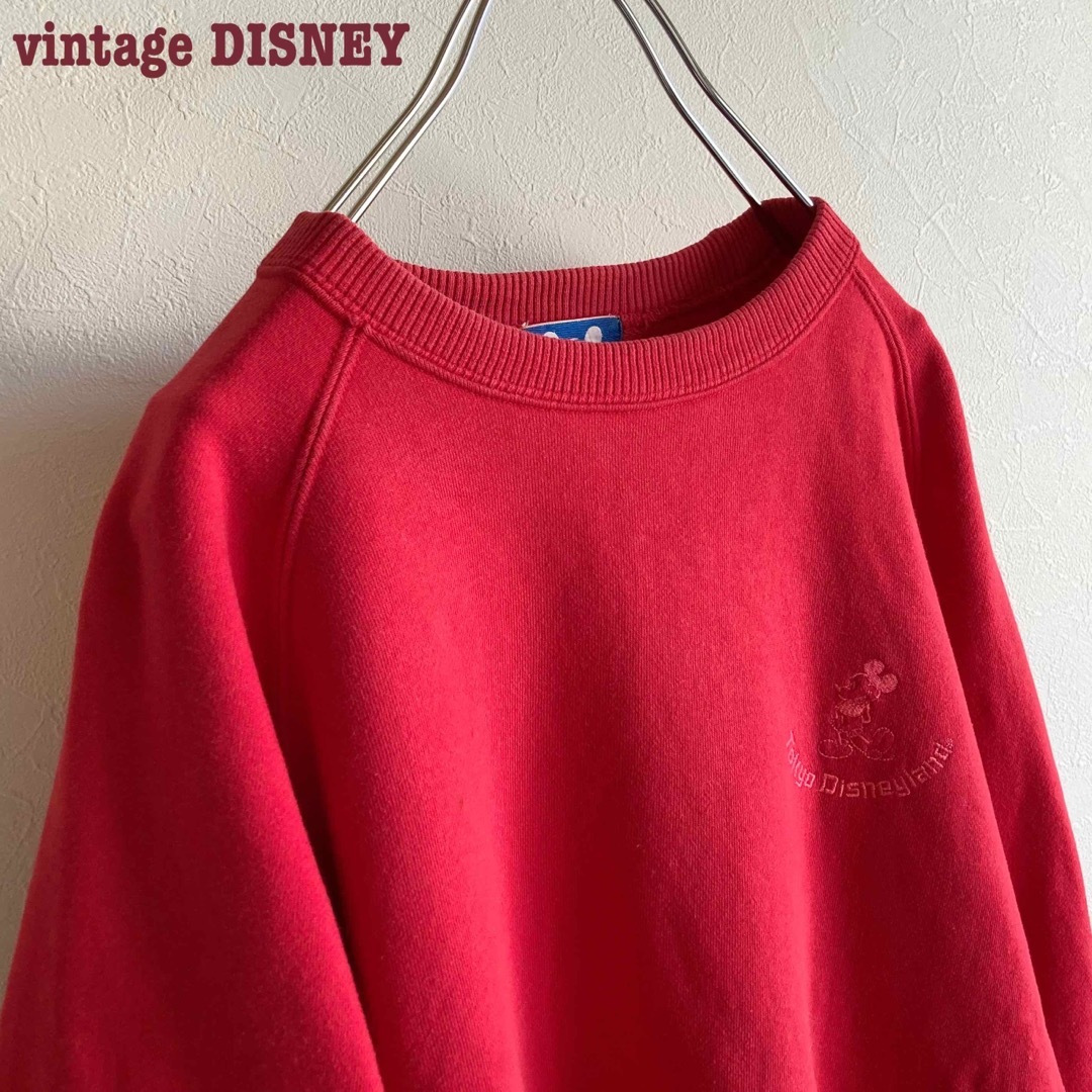 Disney(ディズニー)の80s ビンテージ 東京ディズニーランド ミッキーマウス 刺繍 スウェット 赤 レディースのトップス(トレーナー/スウェット)の商品写真