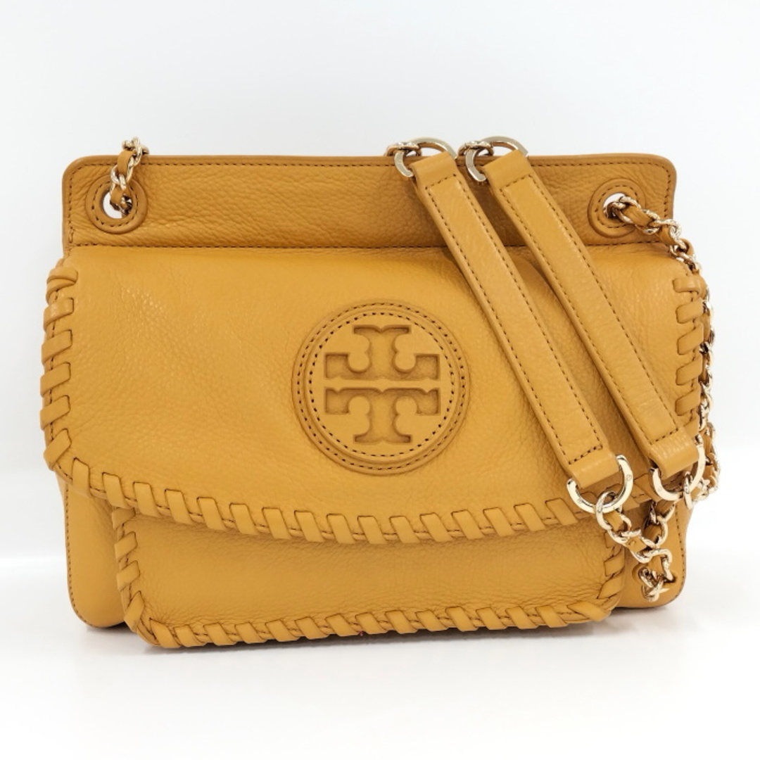 イエロー素材ラインTORY BURCH チェーンショルダーバッグ レザー イエロー