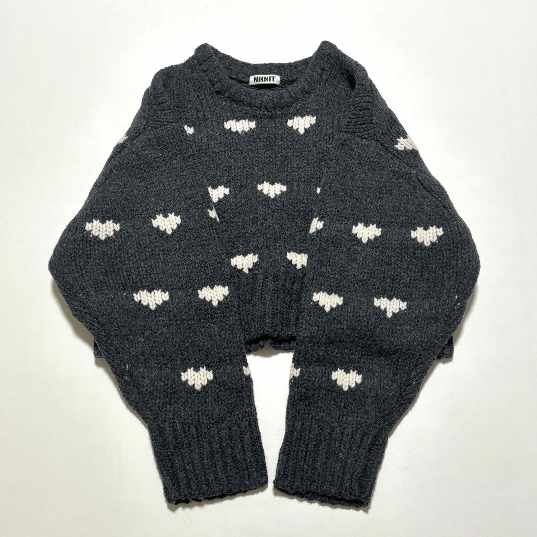 NKNIT ンニット ♡pattern KNIT ハートパターンニット グレー-