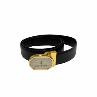 サンローラン(Saint Laurent)の極 美品 希少品 YVES SAINT LAURENT イヴサンローラン ロゴ 刻印 金具 レザー 本革 ベルト メンズ アパレル ブラック 黒 09738(ベルト)