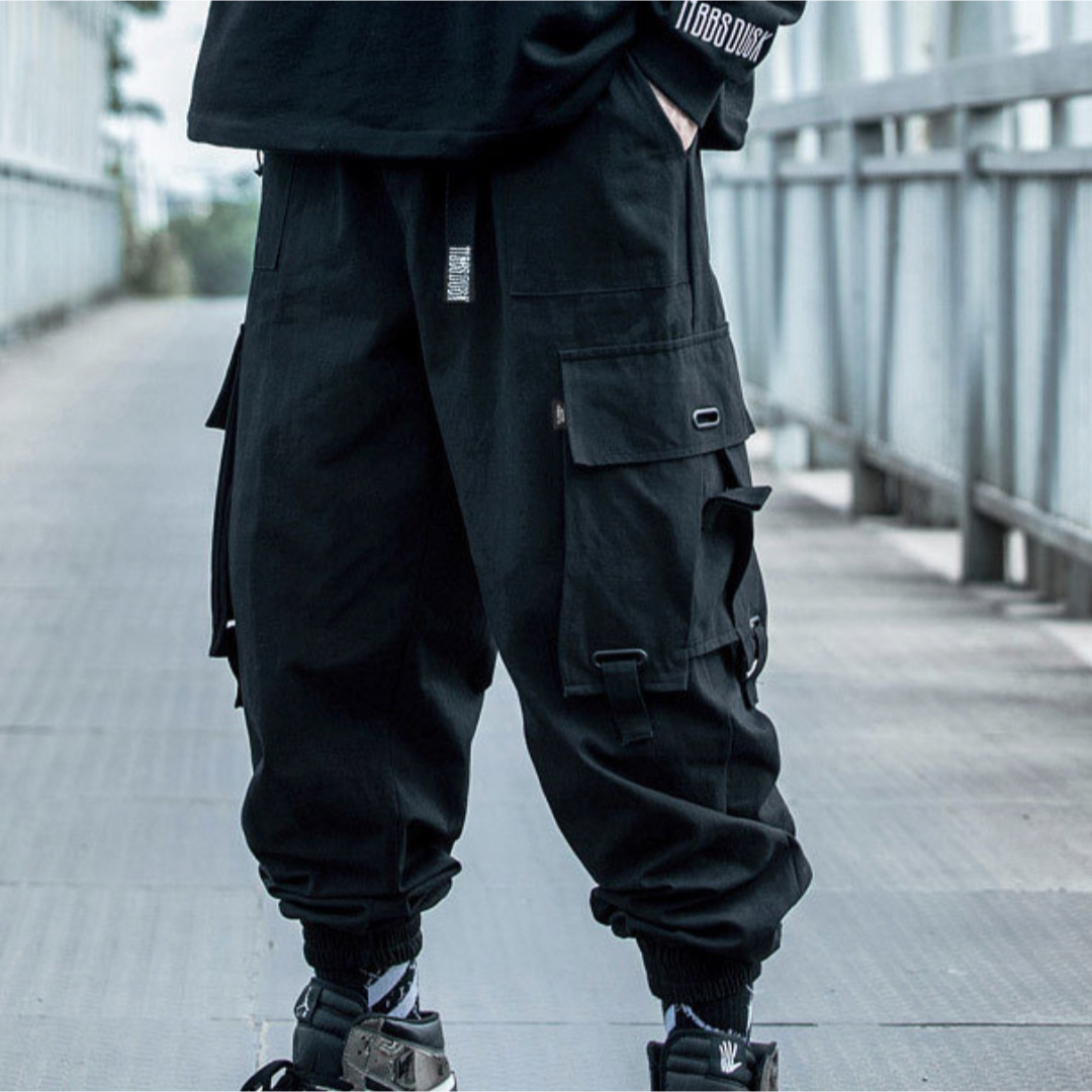 【M Lサイズ】新品 メンズ パンツ カーゴ ワーク 黒 ブラック ゆったり