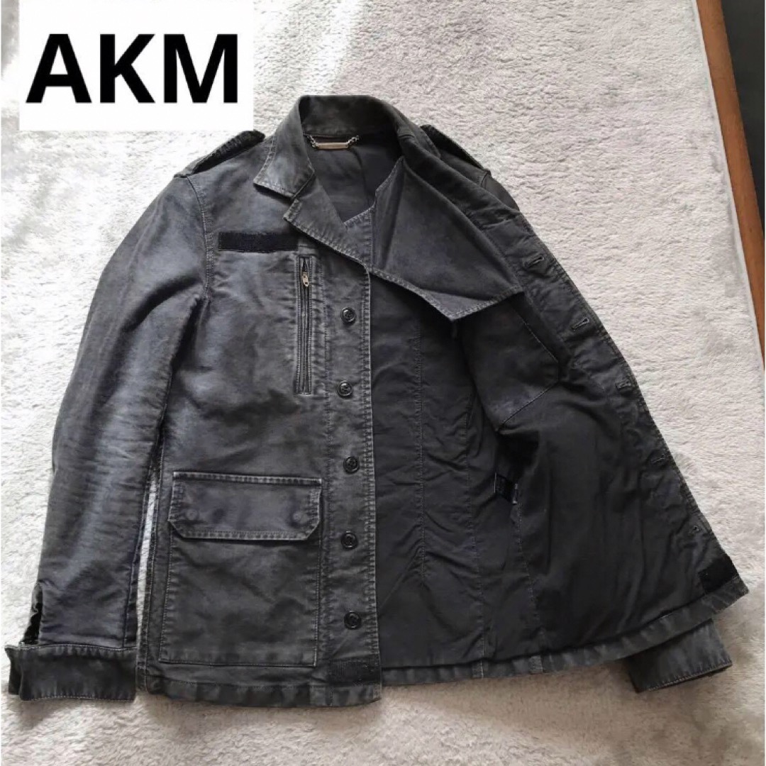 AKM ブラック エポーレット コットンミリタリージャケット ダメージ加工