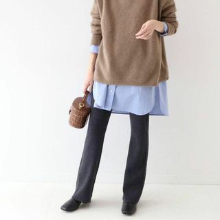 r1582)スローブイエナ【L相当】ワイドパンツ シンプル カジュアル 半端丈-