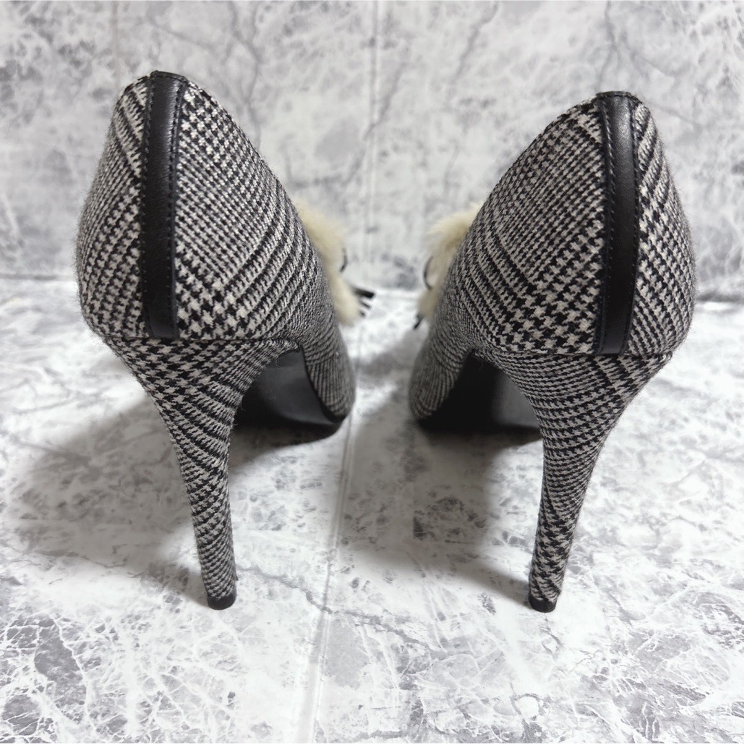 DIANA(ダイアナ)のDIANA ダイアナ インステップ パンプス ファー 千鳥格子 24cm レディースの靴/シューズ(ハイヒール/パンプス)の商品写真