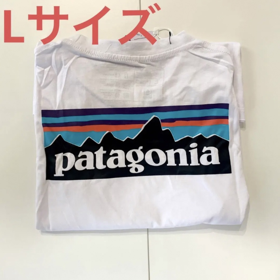 新品 patagonia パタゴニア ロンT P-6LOGO ホワイト　Lサイズ メンズのトップス(Tシャツ/カットソー(七分/長袖))の商品写真