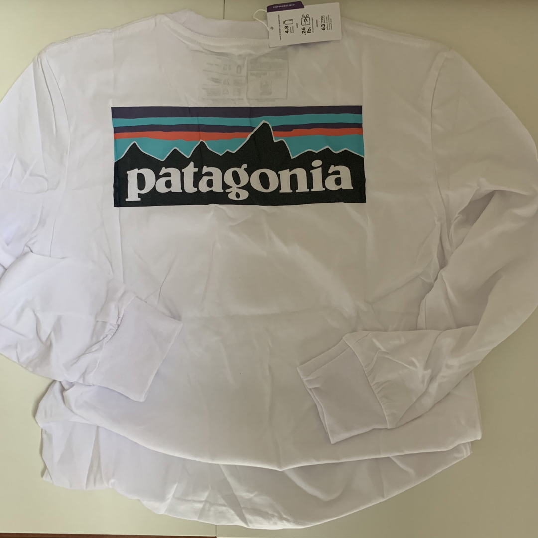 新品 patagonia パタゴニア ロンT P-6LOGO ホワイト　Lサイズ メンズのトップス(Tシャツ/カットソー(七分/長袖))の商品写真