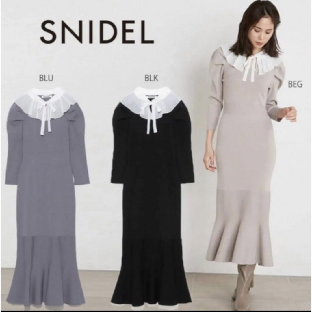 SNIDEL プリーツカラーニットワンピース
