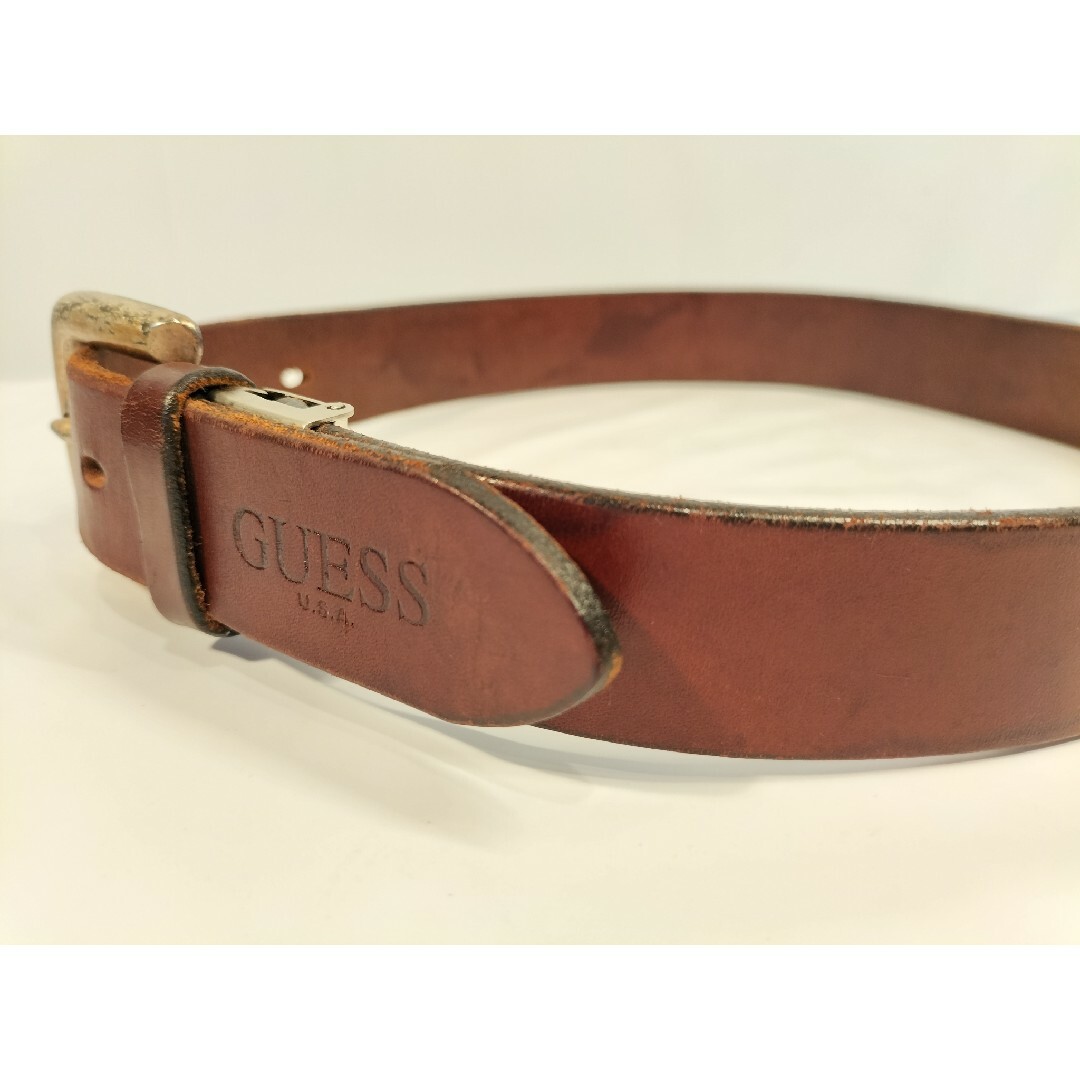 【VINTAGE】GUESS 90's　極厚レザーベルト　本革/真鍮　60-70