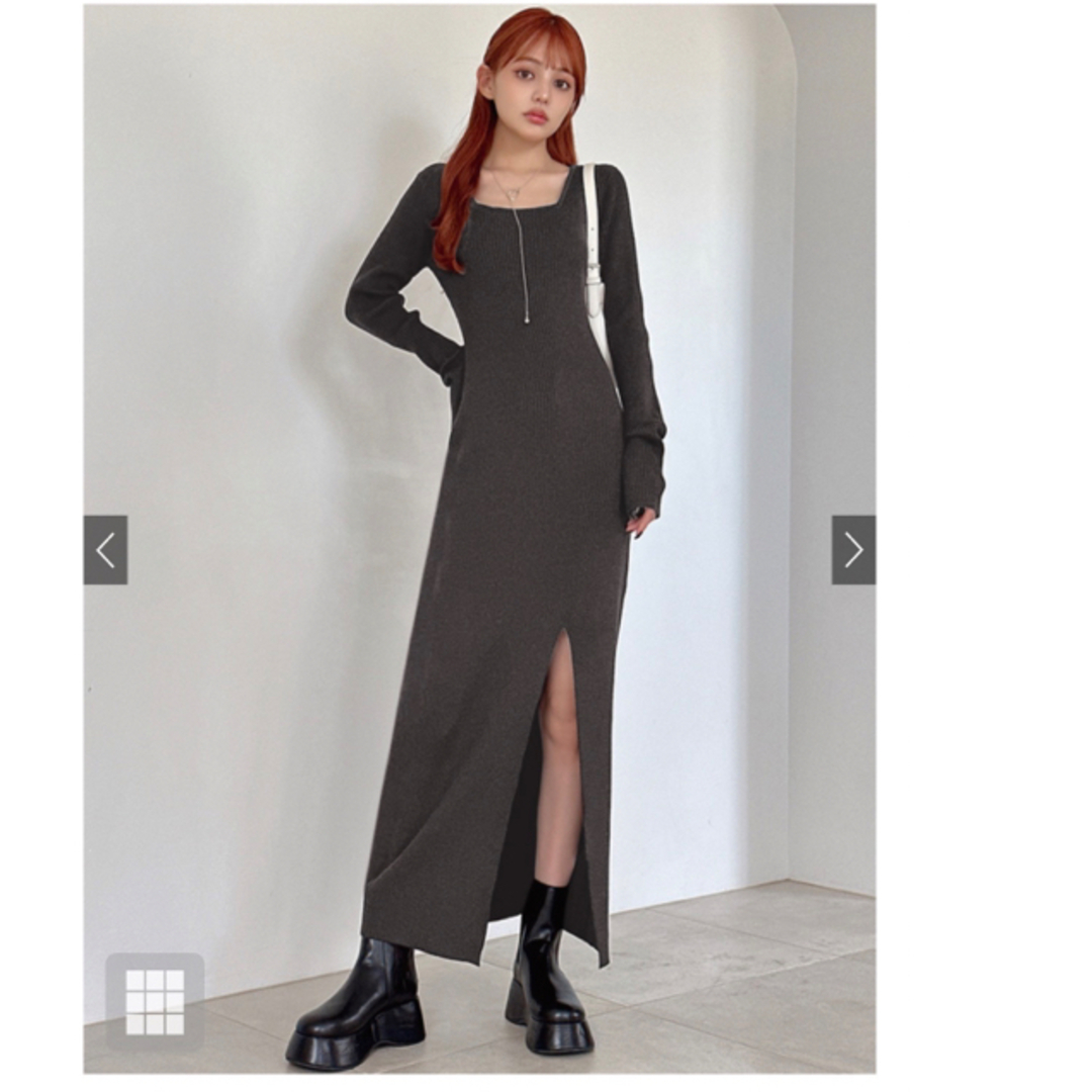 GRL - スクエアネックスリットリブニットロングワンピース GRL - スクエアネックスリットリブニットロングワンピース