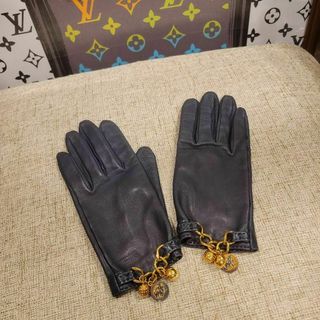 高級 HERMES エルメス レッド 手袋 グローブ レザー ゴールド金具