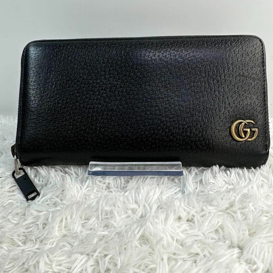 良品✨グッチ GGマーモント ラウンドファスナー ラウンドジップ 長財布 黒-