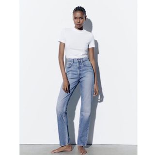 完売品　Zara ザラ　ハイウエスト　ストレート　デニム　36 9号(デニム/ジーンズ)