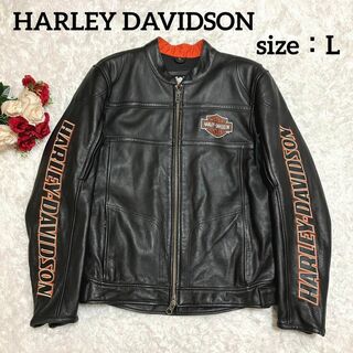 ハーレーダビッドソン(Harley Davidson)の【最高デザイン】HARLEY DAVIDSON レザーライダース　アームロゴ　L(ライダースジャケット)
