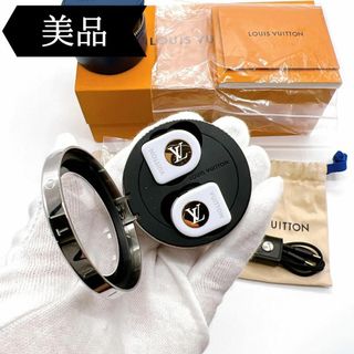 極美品●LOUIS VUITTON ルイヴィトン QAB140 ホライゾン モノグラム LVロゴ入り Bluetooth ワイヤレスイヤホン ライム  箱付き