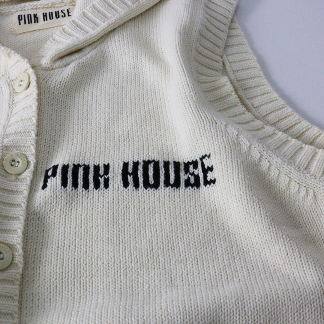 PINK HOUSE(ピンクハウス)のピンクハウス PINK HOUSE ロゴ入り フードニットベスト/オフホワイト コットン 羽織り【2400013582629】 レディースのトップス(ベスト/ジレ)の商品写真