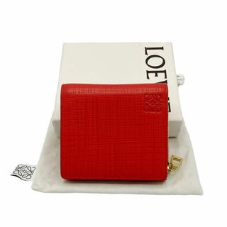 極美品✨LOEWE 長財布　アナグラム　ラウンドファスナー　リネン　レッド