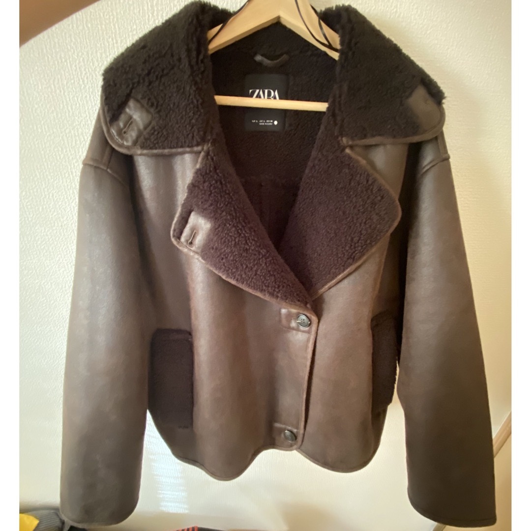 ZARA ダブルフェイスジャケット アウタームートン ボアブラウン コート ZARA ダブルフェイスジャケット アウタームートン ボアブラウン コート