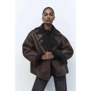 ザラ(ZARA)のZARA ダブルフェイスジャケット アウタームートン  ボアブラウン コート(その他)