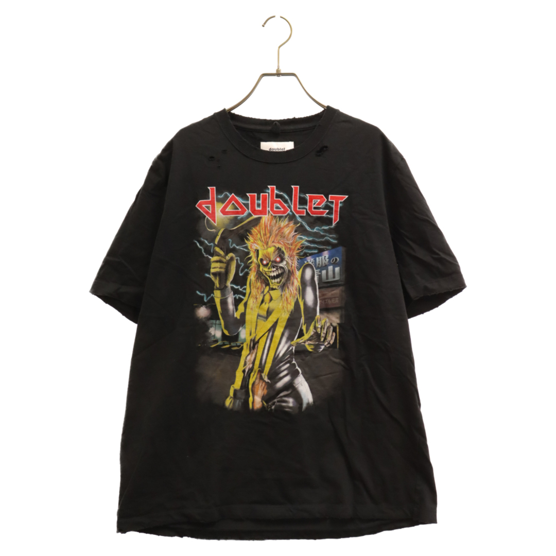 doublet ダブレット 22SS AOYAMA ROCK T-SHIRT アオヤマロック フロントプリントダメージTシャツ ブラック