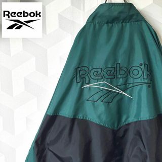 リーボック(Reebok)の【90s リーボック】XXL 刺繍ロゴ 切り替え ナイロンジャケット 緑黒(ナイロンジャケット)