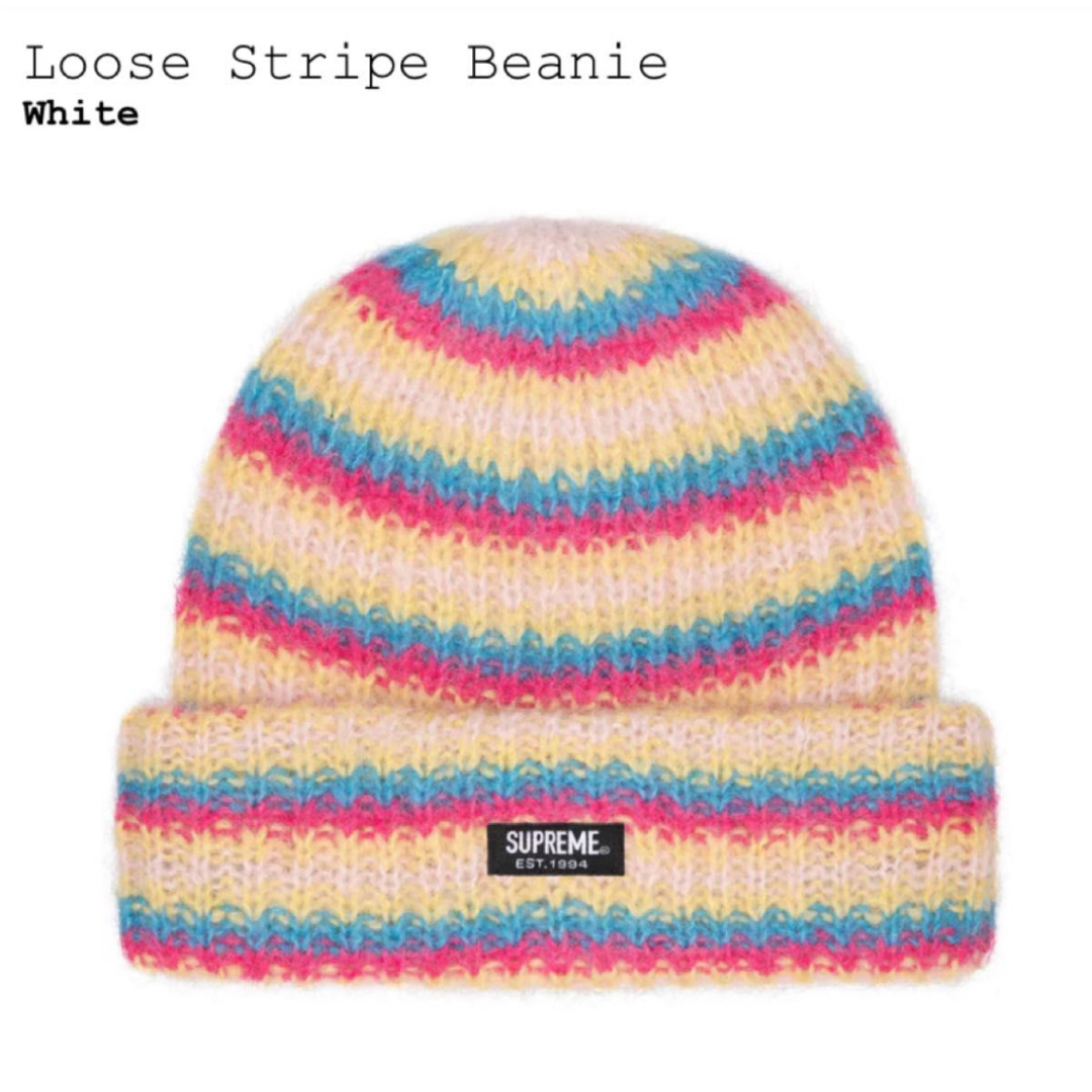 23FW Supreme Loose Stripe Beanie Whiteニット帽/ビーニー