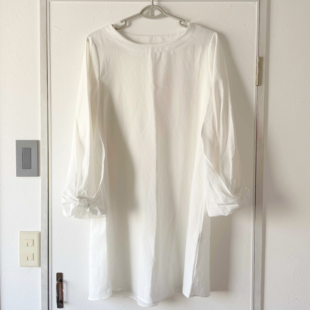 白/ポリエステル/袖リボン レディースのトップス(シャツ/ブラウス(長袖/七分))の商品写真