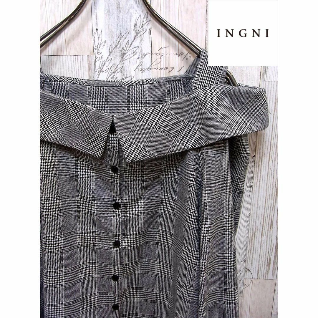 INGNI(イング)のイング INGNI M グレー グレンチェックオフショルブラウス レディースのトップス(シャツ/ブラウス(長袖/七分))の商品写真