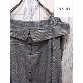 イング(INGNI)のイング INGNI M グレー グレンチェックオフショルブラウス(シャツ/ブラウス(長袖/七分))